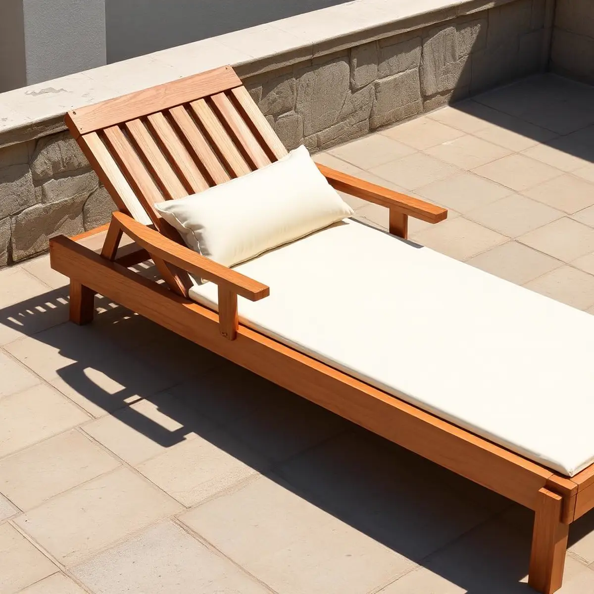 Chaise longue en teck massif au bord d'une terrasse