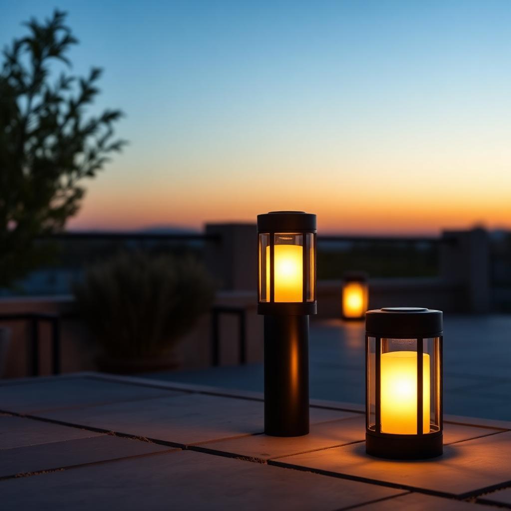 Lanternes solaires posées le long d'une allée de jardin