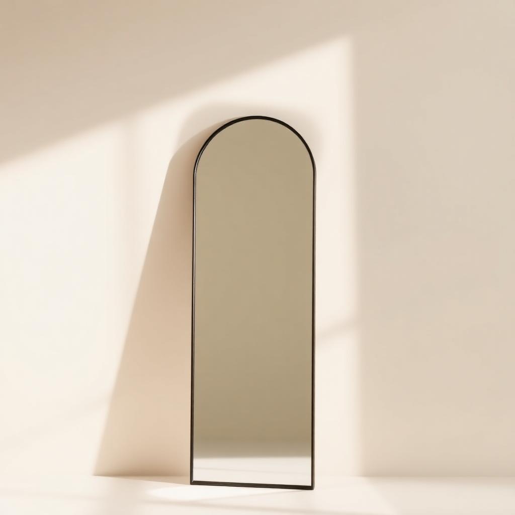 Miroir arche adossé à un mur clair